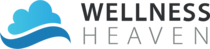 Pixelige, graue Schrift "WELLNESS HEAVEN" auf schwarzem Hintergrund